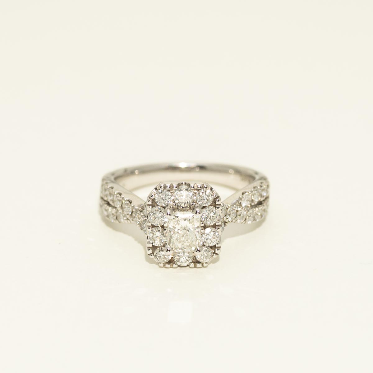 Radiant Cut Diamond Halo Engagement Ring in 18kt White Gold (1 1/2ct tw)