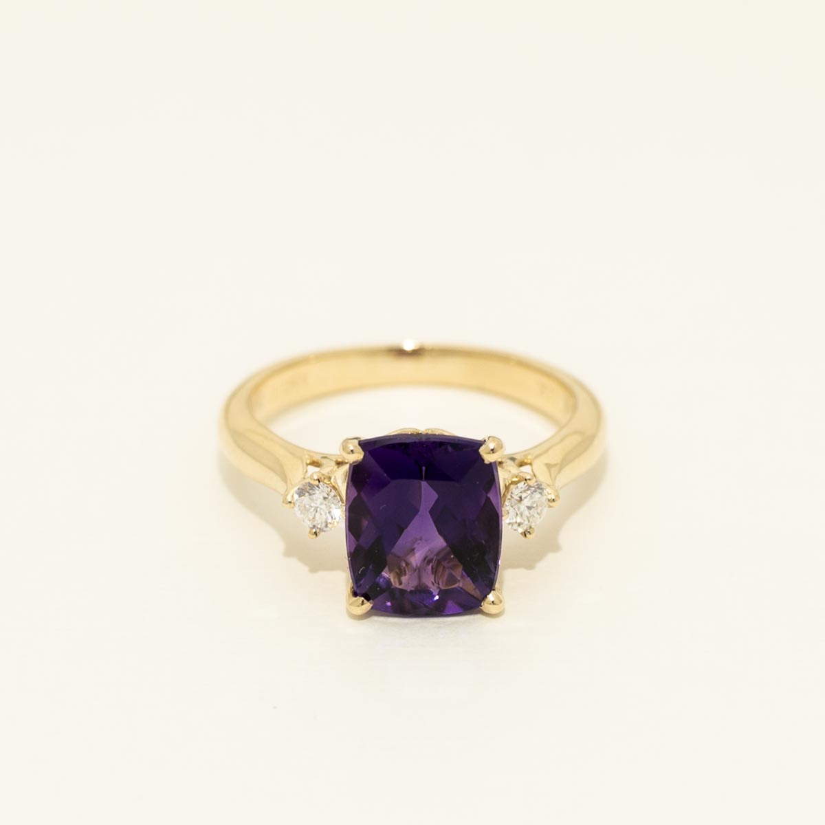 Cushion Cut Amethyst Ring in 14kt Yellow Gold with Diamonds (1/10ct tw)