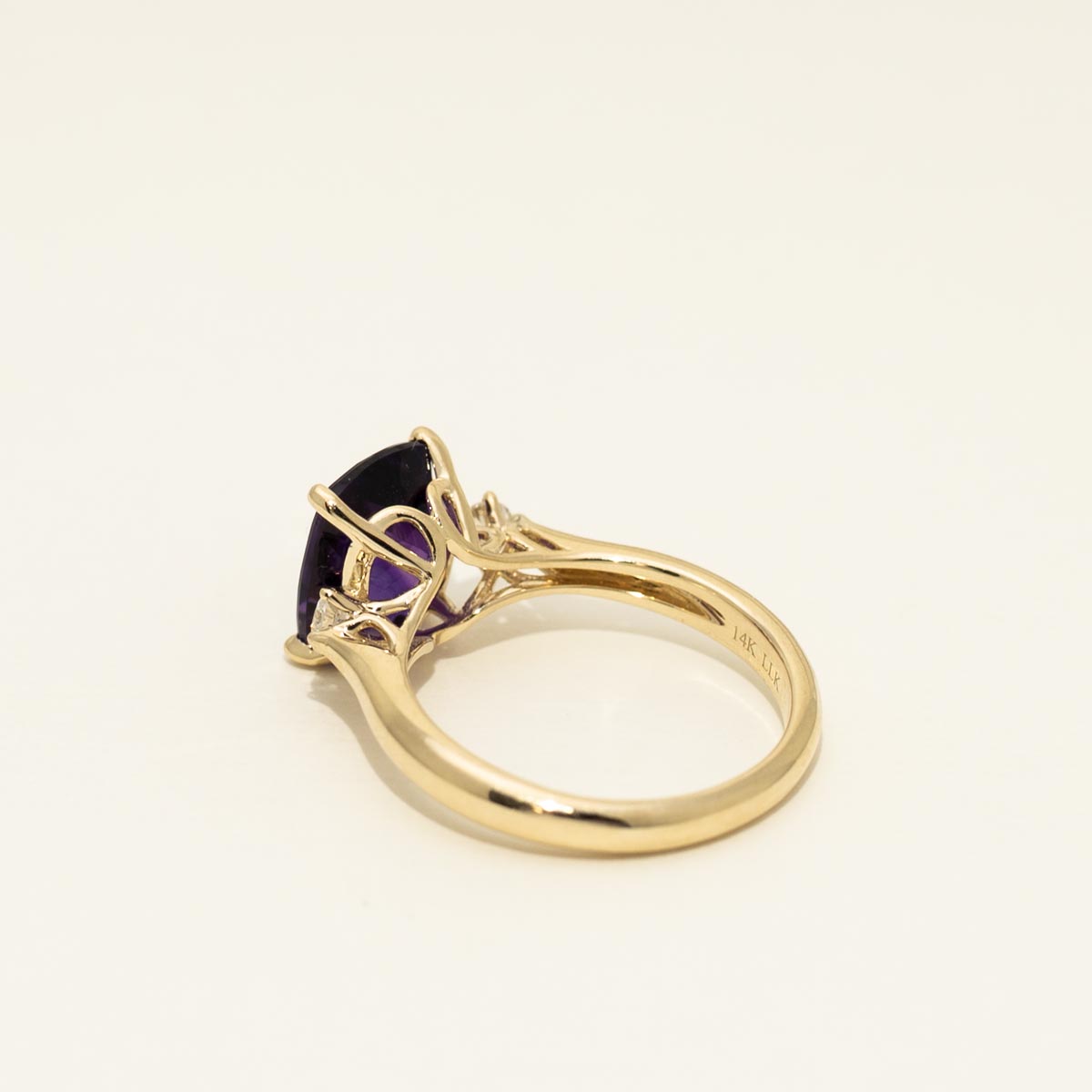 Cushion Cut Amethyst Ring in 14kt Yellow Gold with Diamonds (1/10ct tw)