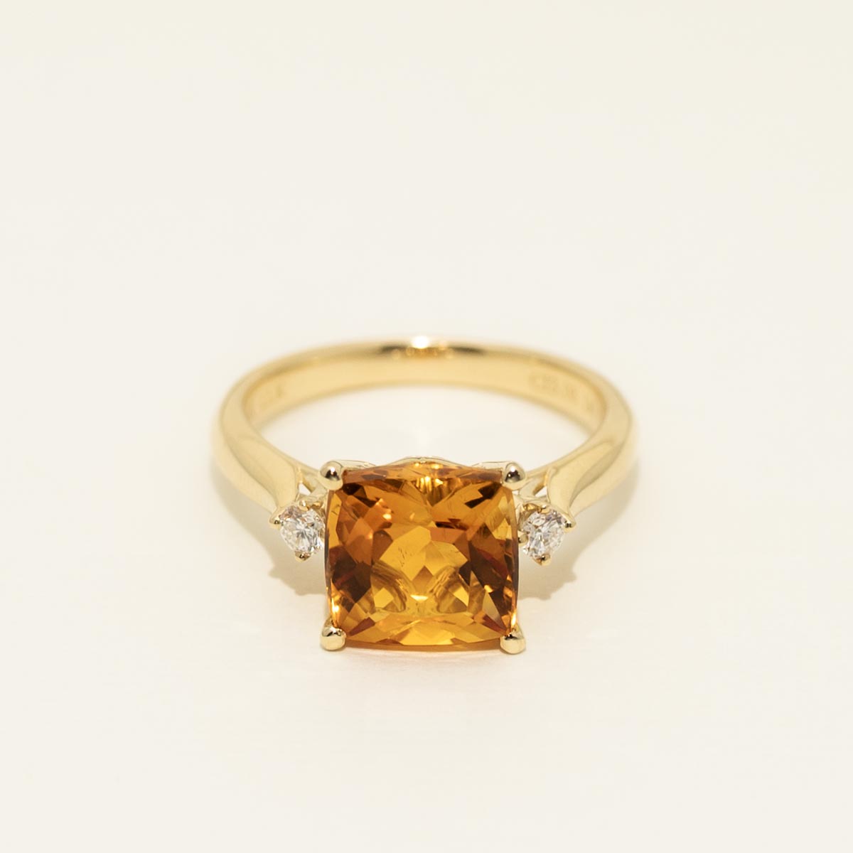 Cushion Cut Citrine Ring in 14kt Yellow Gold with Diamonds (1/7ct tw)