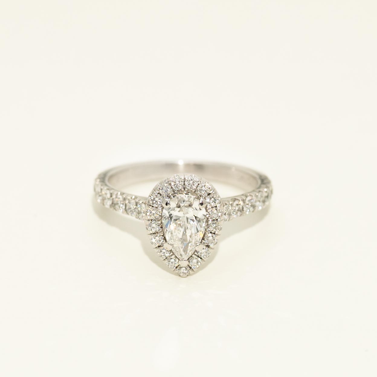 Estate Forevermark Pear Diamond Halo Engagement Ring in 18kt White Gold (1 3/8ct tw)